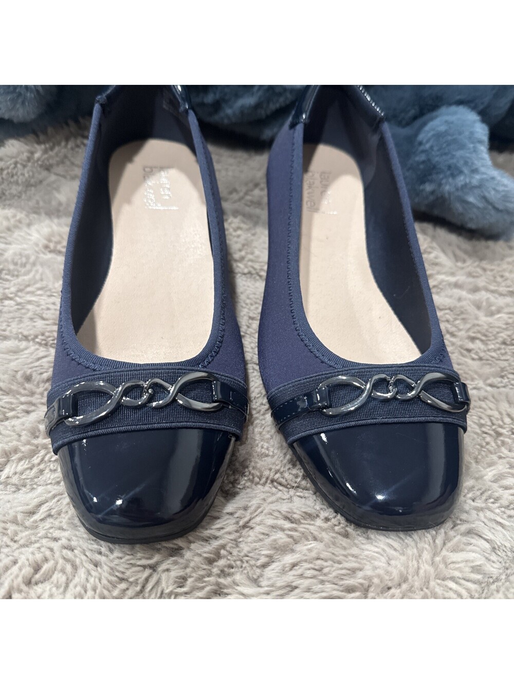 NWOB Lauren Blackwell. Navy Blue dressy, office shoes, low heeled wedge, sz 7